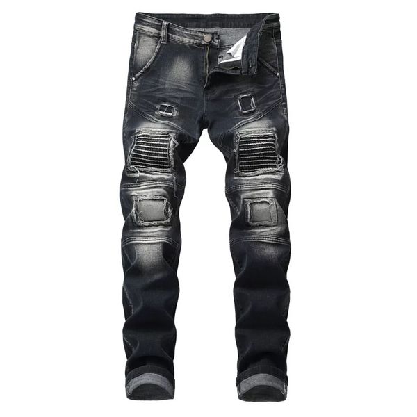 

men's jeans 2021 trendy men skinny biker destroyed homme, Blue