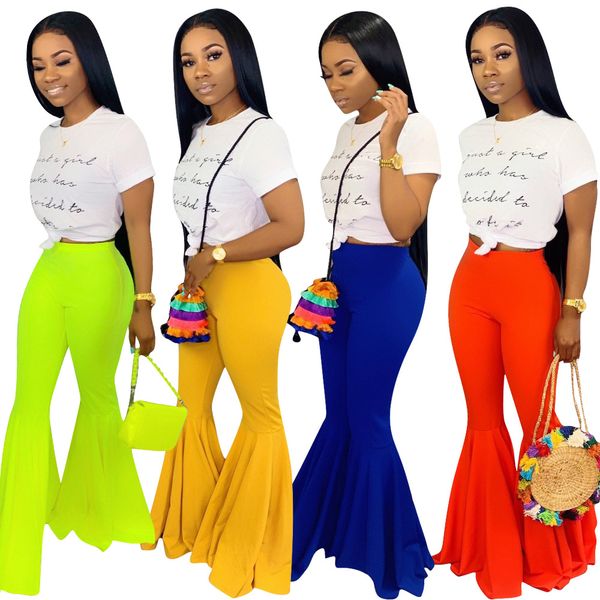 

in the summer of 2020, new style women's flared pants, european and american tights, solid color flared pants are popular, White