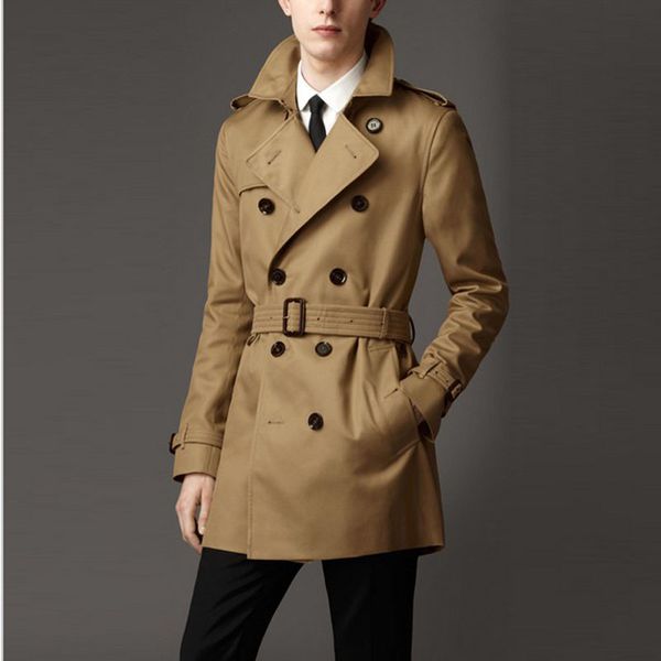 

customize british slim double breasted mens long trench coat europe trenchcoat jacket male coat trench ing, Tan;black