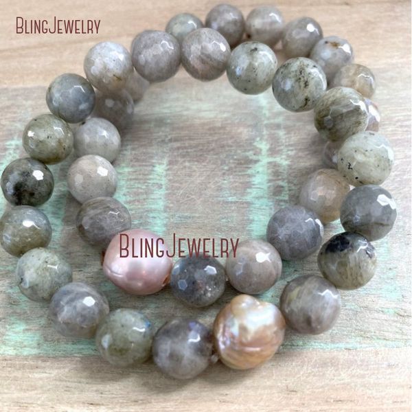 

bm33919 labradorite grey lustrous gemstones bracelet baroque pearl statement pearl unique layering jewelry, Black