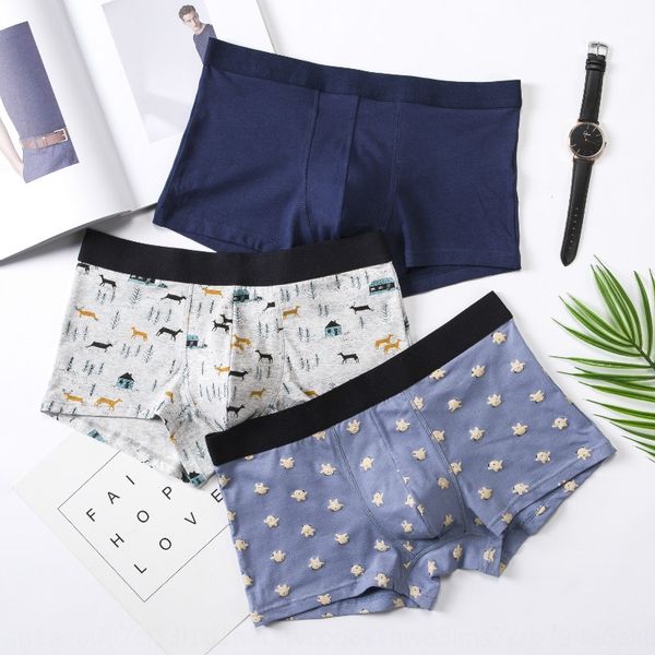 

2-piece cotton men's printed boxer underwear pants fashion british style underwear men's mid-waist boxer, Black;white