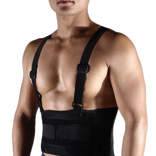 

adjustable waist support belt men lumbar fitness weightlifting running back belt with shoulder straps breathable xxl, Black;gray