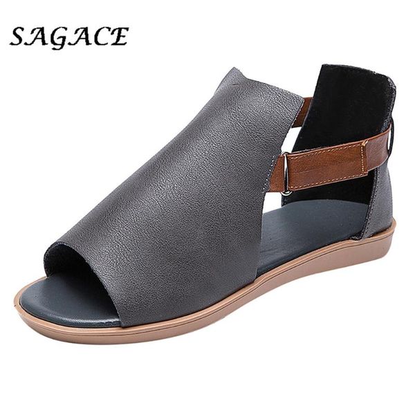 

sagace women summer flat sandals leather retro vintage open toe beach shoes girls flat sandals comfortable women hook&loop shoes, Black