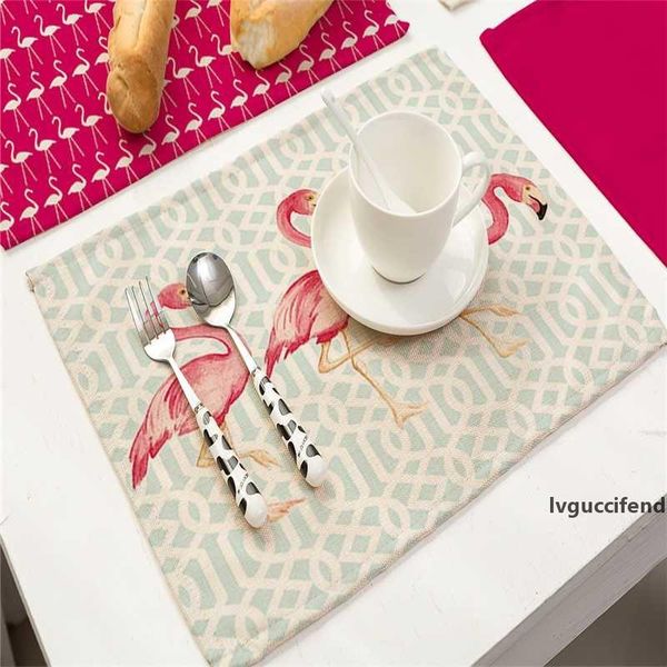 

32cm*42cm flamingo printed linen table napkins mats tablecloth kitchen towels wedding christmas home decoration supplies