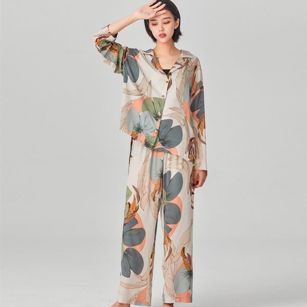 

summer 2020 new home clothes set pajamas women's cotton printing home clothes set long-sleeved trousers two-piece pajamas, Blue;red