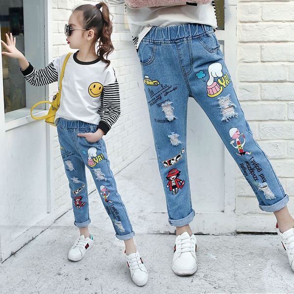 

2020 new jeans pants panty korean printed trousers autumn zhongda children's trousers girls' children's clothing season fashi, Blue