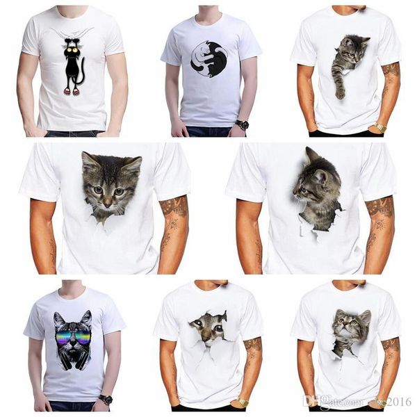 

wholesale mens t-shirt crew nrck short sleeve lovely cat 3d digital print & tees polos casual male shirt size s-2xl t2, White;black