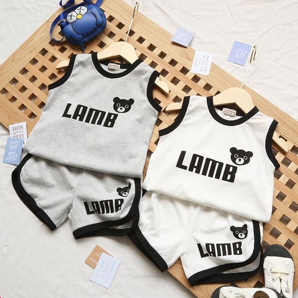 

clothing 2020 new korean style boy's suit summer bear printed vest children's vest children's clothing shorts two-piece set