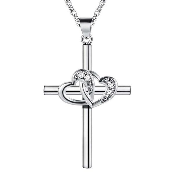 

fashion cross crystal zircon stone pendant necklace silver plated necklace jewelry women wedding christmas gift ship