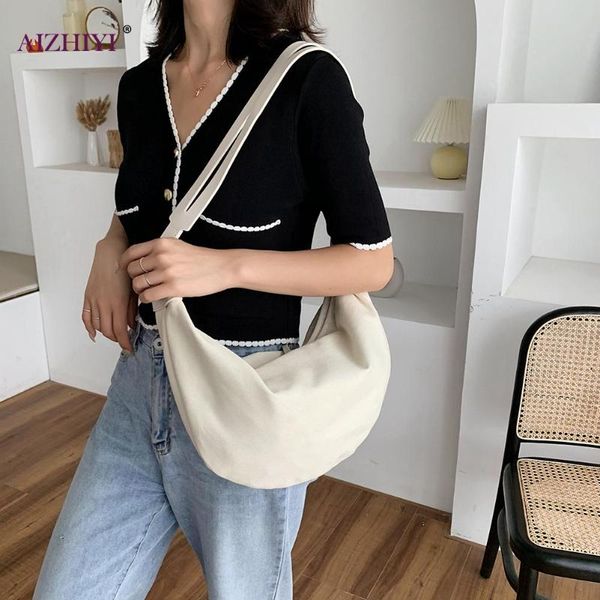 

popular simple female daily bag fashion canvas dumpling hobos bags women solid large capacity shoulder handbags