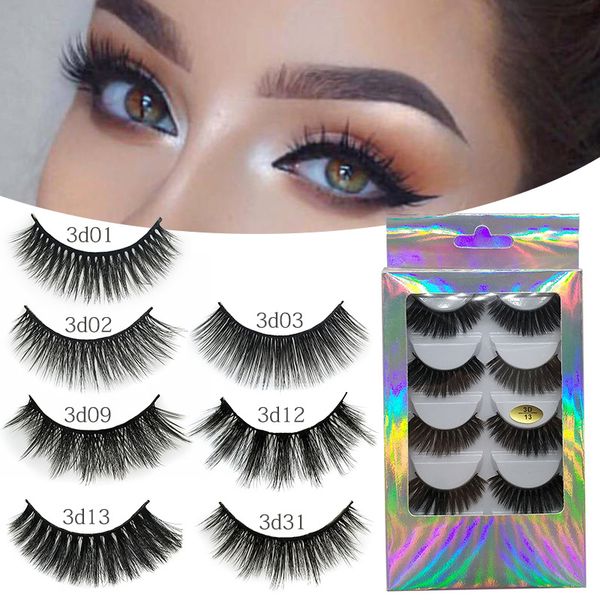 

new 5 pairs natural thick women makeup eyelashes full strip 3d handmade synthetic false eye lashes 10 styles with laser package