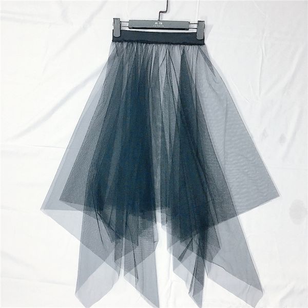 

korean skirts womens summer beach cover up high waist irregular transparent lace mesh tulle black long midi skirt women
