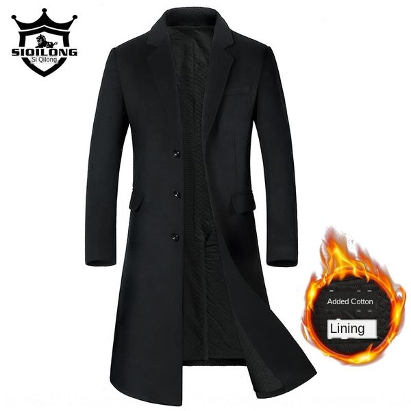 

si qilong new woolen windbreaker wool coat wool men's windbreaker korean style slim long painted thickened woolen coat men's, Black