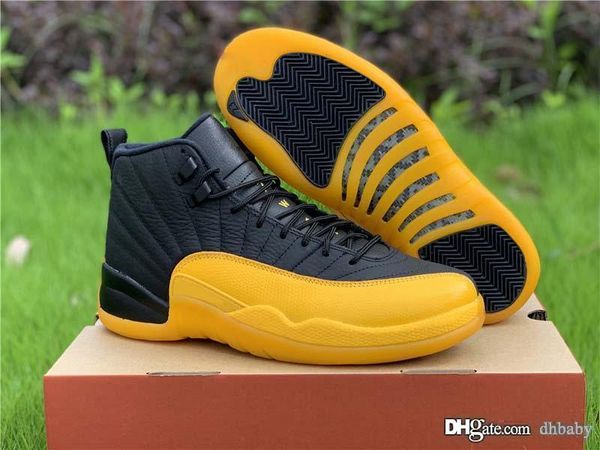 

new air authentic 12 pe university gold men basketball shoes black 12s real carbon fiber retro outdoor sneakers 130690-070 with box
