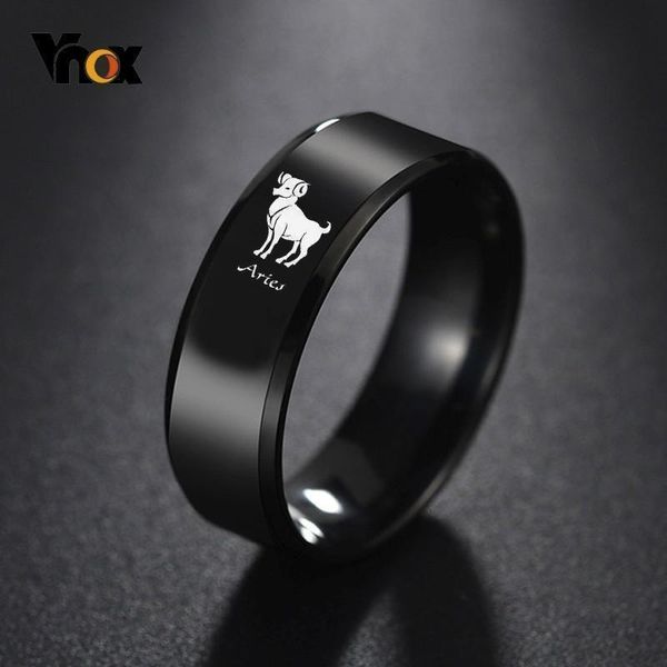 

vnox 12 horoscope engraved black stainless steel rings for men 8mm classic male wedding band twelve constellation alliance, Silver
