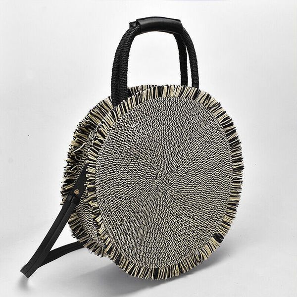 

new round straw bag bohemian womens shoulder bag fashion hand woven rattan bag tote beach straw