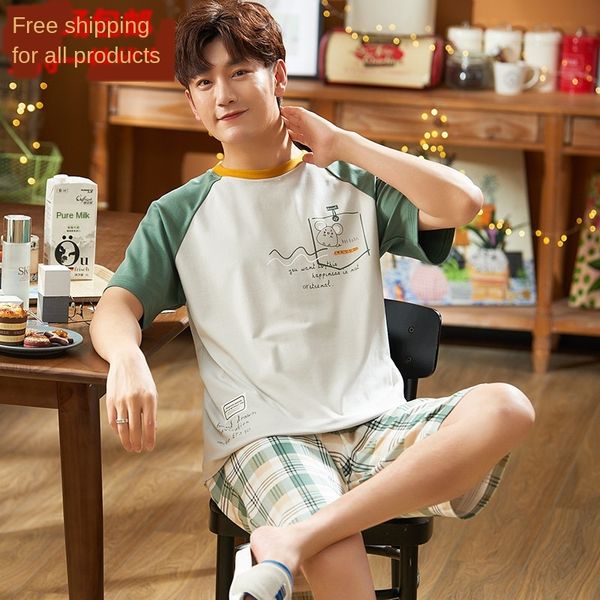 

wnx8r мужских летнего хлопок корейского стиля мужчина тонкого большого размера с коротким рукавом шорты случайных сыпучей домашней одежды пи, Black;brown