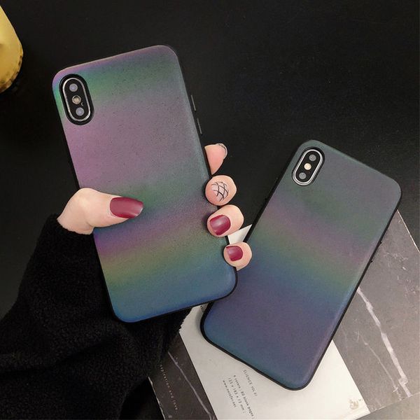 

gradient rainbow laser phone case for iphone xr xs max x 6 6s plus glitter matte hard pc reflective cover for iphone xr 7 8 plus
