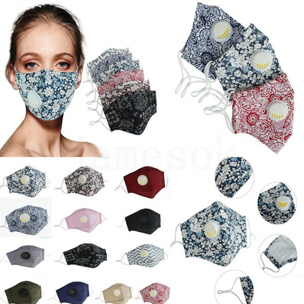 Gesichtsmaske mit Blumenmuster, 13 Stile, einfaches Atemventil, Anti-Staub-Nebel, atmungsaktiv, waschbar, wiederverwendbar, Mundschutzmasken DA526