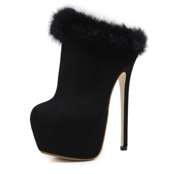 

stunning2020 high-heeled black waterproof table round head muller large size ankle boots chengdu women's shoes straight