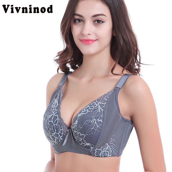 

2020 plus size bra cotton full cup women lace push up bras new one piece side gathering d cup thin c d e bras, Red;black