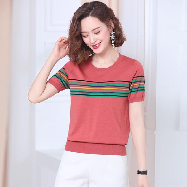

sleeved t-shirt jacket short jacket women's summer 2020 new short loose ice silk round neck t-shirt, White