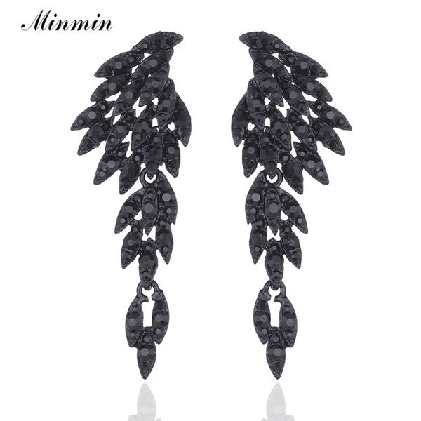

minmin black crystal drop dangle earrings for women 2020 vintage rhinestone feather long earrings fashion jewelry for girl eh209, Silver