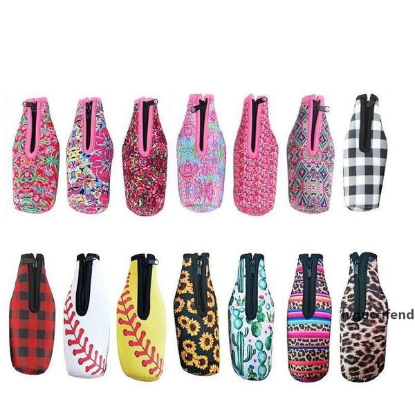 

bottle cover neoprene sleeve insulation cooler diving beer zipper bottle cover insulated beverage bottle bag anti-slip bottom