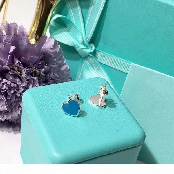 

2018 fashion heart-shaped love earrings pink heart blue heart dark blue heart female earrings titanium steel material jewelry, Golden