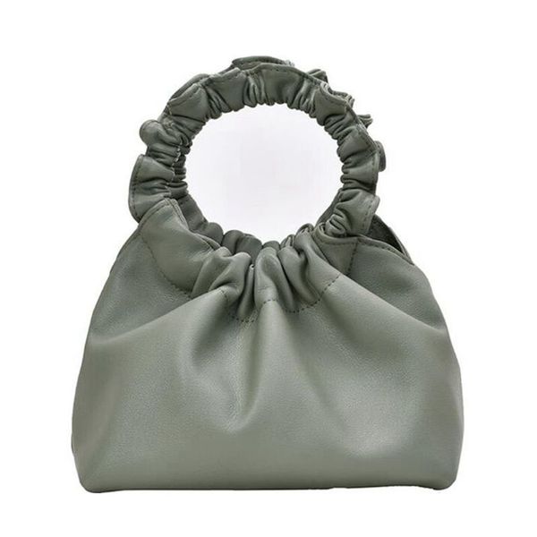 

ring handle folded handbag women new fashion korean retro soft simple solid small hobos shoulder bag ladies personality casual
