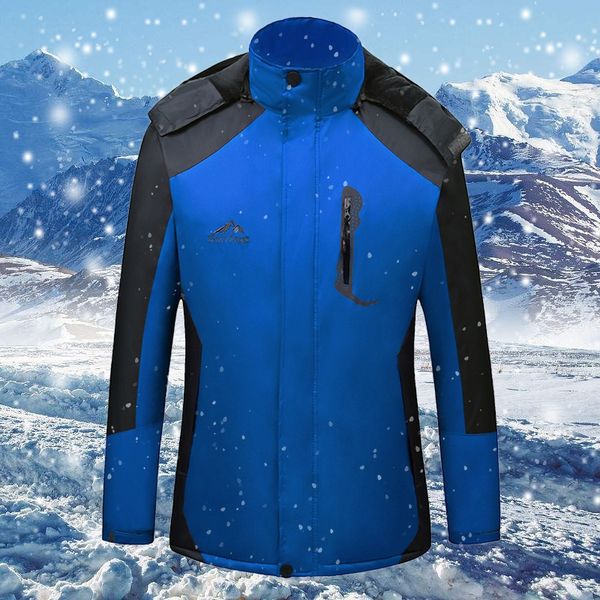 

men's outdoor windproof waterproof warm cotton-padded velvet thickened riding mountaineering warm jacket cotton-padded jacket jacket, Blue;black