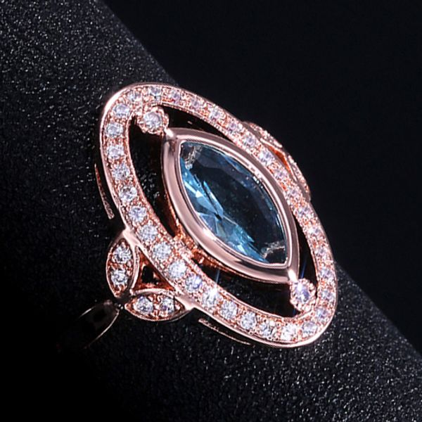 

aprilgrass марка дизайнер charns таинственные партии женщин кольца с clear sky blue stone овальный розовое золото цвет микро асфальтовая кок, Golden;silver