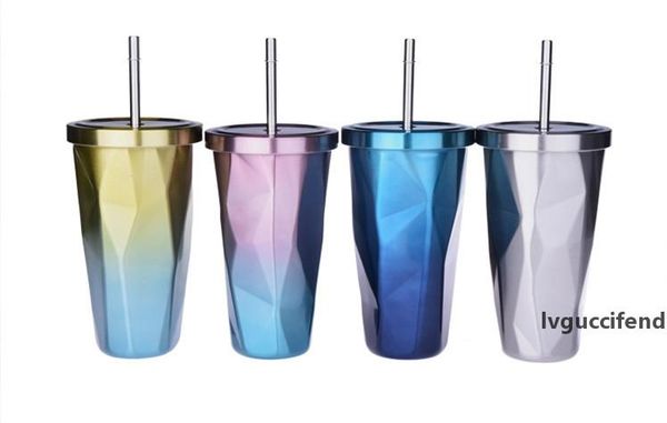 

16oz double wall water tumbler stainless steel drinking cup insulated heatproof flask multicolor 500ml mug with lid and straw a02