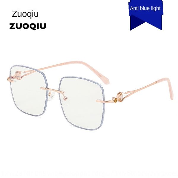 

new cut irregular large frame anti-blue-off pearl plain glasses frameless plain face flash powder pearl edge glasses female, Silver