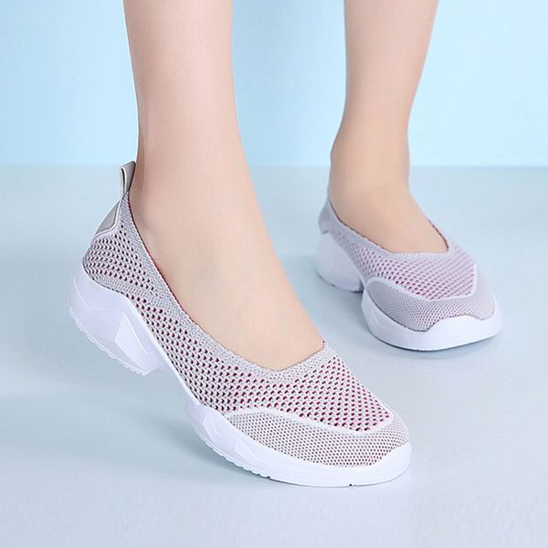 

loafers women mesh flats sneakers women's breathable female walking shoes ladies slip on trainer footwear big size 42, Black