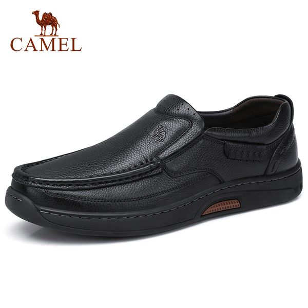

camel men's shoes with fur business casual genuine leather shoes men loafers high elastic resistant rubber footwear man flats, Black
