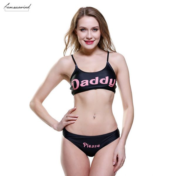 

letters swimsuit 2020 biquinis female solid swimwear black daddy come here print bikini women bathing suits, White;black