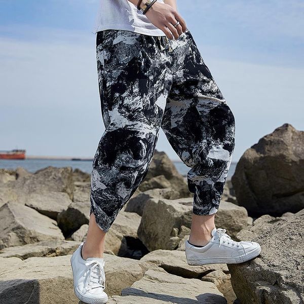 

men's pants mens summer linen harem hip hop women plus size wide leg cotton trousers casual vintage, Black