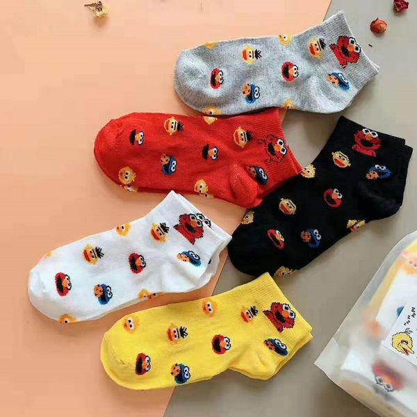 

sesame street women's shallow mouth summer cartoon boat and socks animal fashion brand boat socks cute korean ins cotton, Pink;yellow