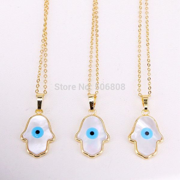 

10pcs, gold color hamsa hand & eye shell pendant necklace, Silver