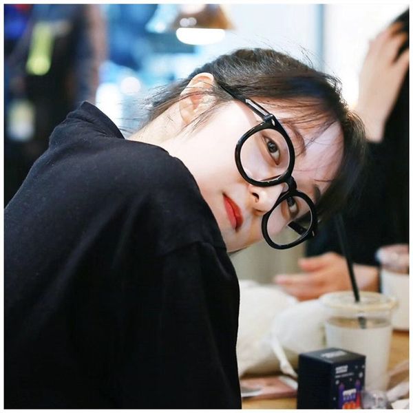 

4f6hr black coarse frame men's and women's round face looks thin simple new korean arrow anti-blue-ray fashionable concave glasses, Silver