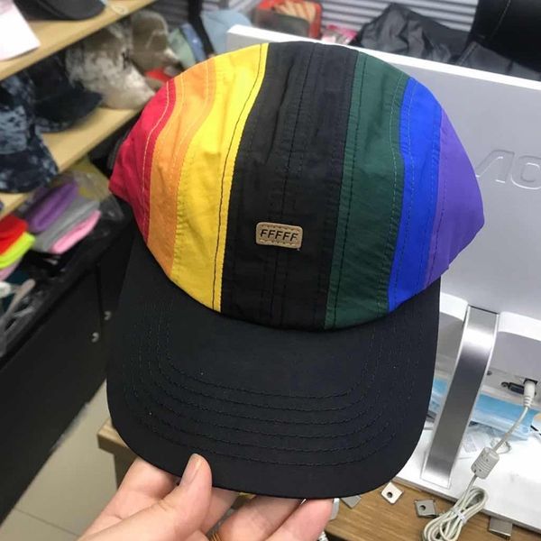 

hat female korean fashion men ins sunscreen baseball rainbow striped letter baseball cap fashion all-match cap sunscreen hat, Blue;gray