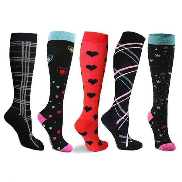 Huaya Compressão Mulheres Homens Meias Popular Padrão Padrão Stripe Lattice Star Compress Socks Running Sports Pressão Elástica