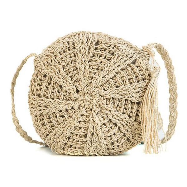 

2020 women straw bags bohemian rattan female beach handbag circle lady weave messenger bag handmade round kintted crossbody