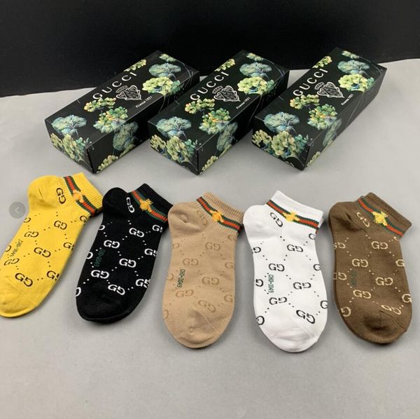 

2020 guc̴ci mens socks fashion sports socks embroidery leisure cotton gift box set men luxury designer brand, Black
