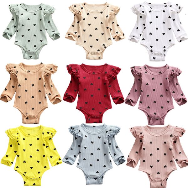

0-24m newborn toddler baby boy girl bodysuits heart print long sleeve ruffles cotton jumpsuit outfits sunsuit, Blue