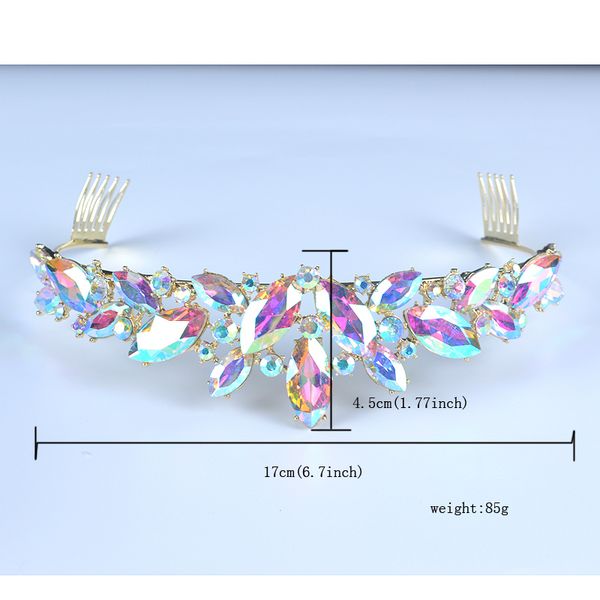 

marquise shape ab glass crown bridal tiaras crystal fashion diadem tiara for bride headbands women wedding hair accessories y200727, White;golden