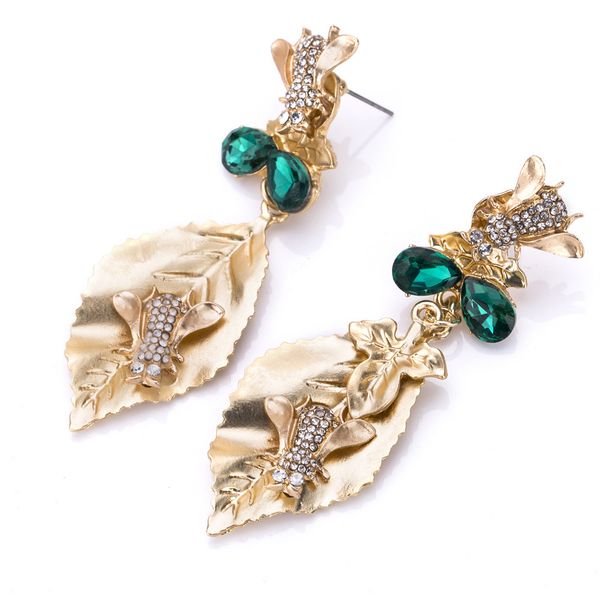 

eh8081 exaggerated bee leaves multi-layer earrings diamond female bohemian style sale, Golden