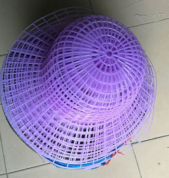 

sun accessories plastic accessories embroidery net hand-woven hooked sun hat ribbon embroidery plastic net hat abrasive tool, Blue;gray