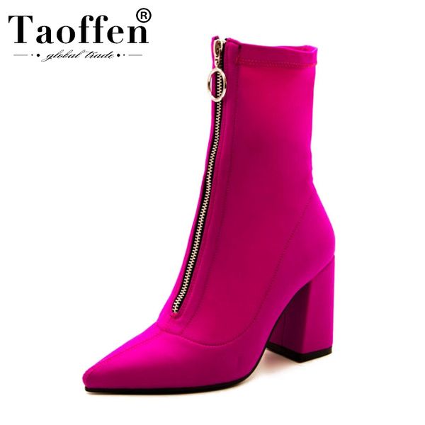 

taoffen 2020 woman fashion stretch boots office ladies party pointed toe ankle boots high heels shoes women size 34-43, Black